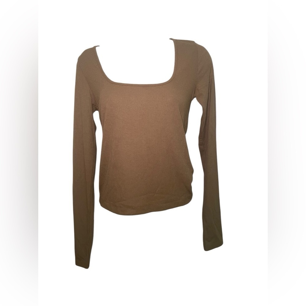 Thakoon Ribbed Brown Square Neck Long Sleeve Top Medium NWT $195 Retail - Picture 2 of 6